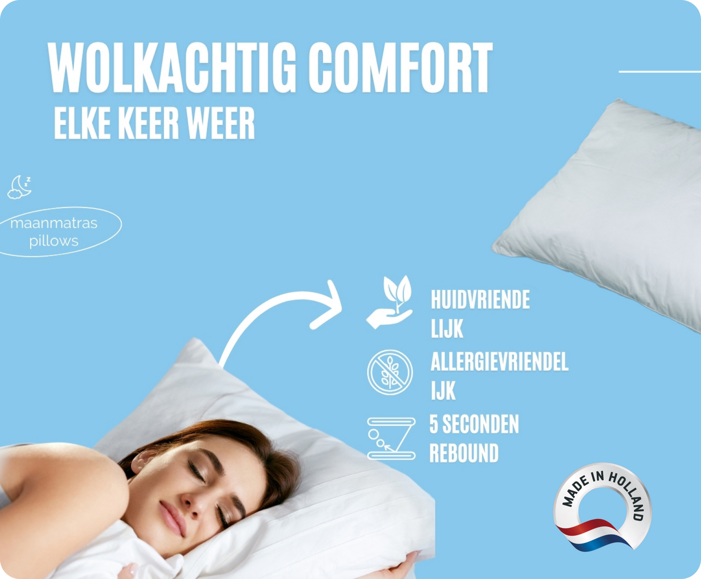 Maan matras® Pillow | Afritsbaar en wasbaar.