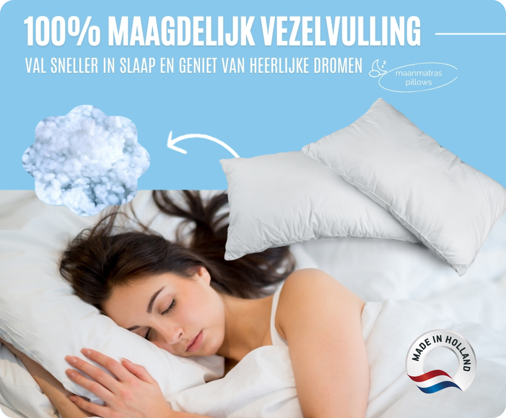 Maan matras® Pillow | Afritsbaar en wasbaar.